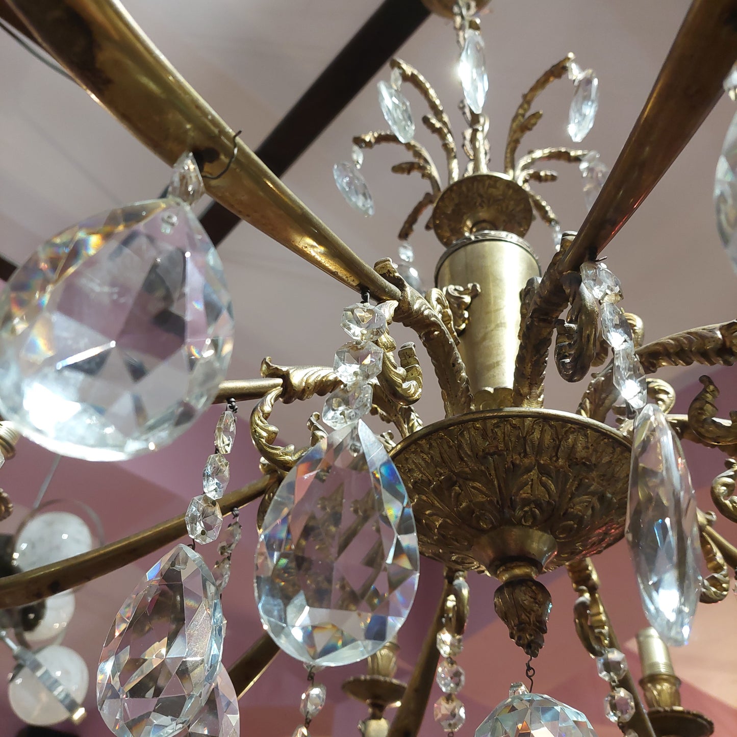Lampadario Ottone / Gocce Cristallo 10 Luci