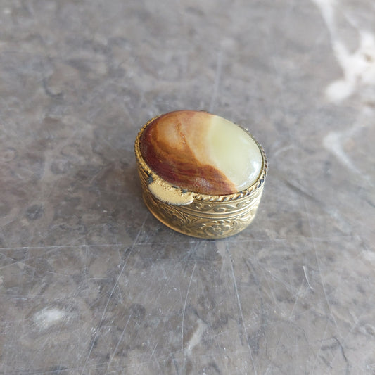 Scatolina Portapillole Dorata Con Onice Vintage