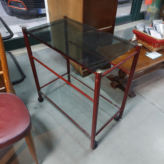 Carrellino Metallo Bordeaux Ripiani Vetro Fume' Cm72x40x76h