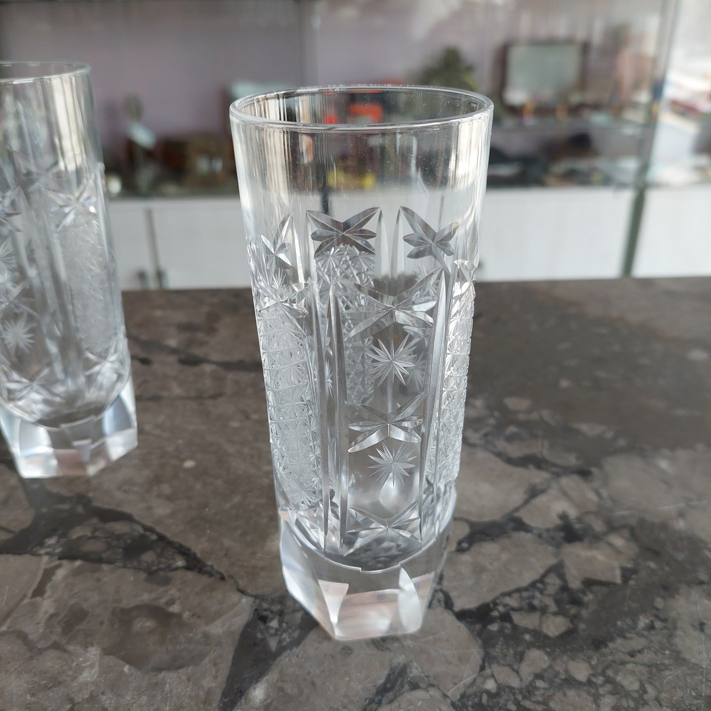 Set/8 Bicchieri Whiskey Cristallo Molato Anni 50