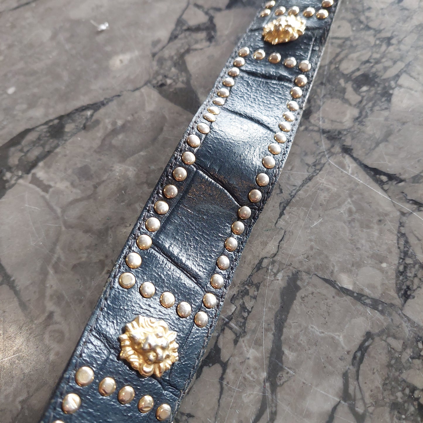 Cintura Nera Vera Pelle Con Borchie Vintage