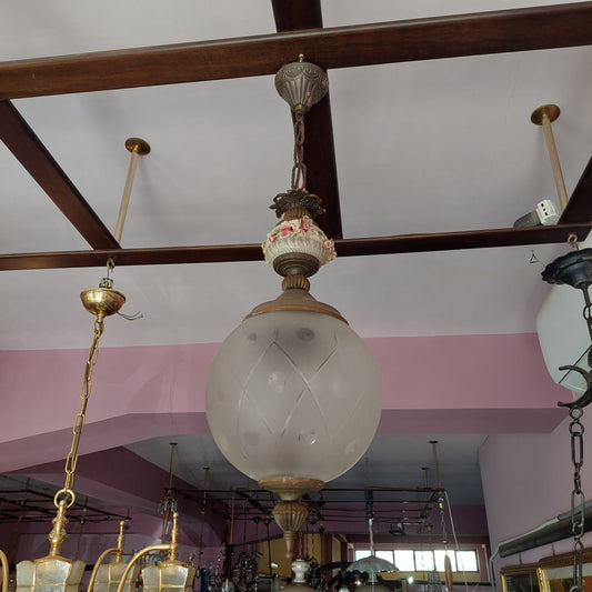 Lampadario Ottone / Porcellana* Fiori Sfera Vetro 1/luce