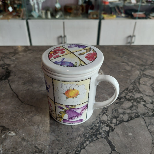 Tazza Tisaniera Ceramica Decoro Fiori