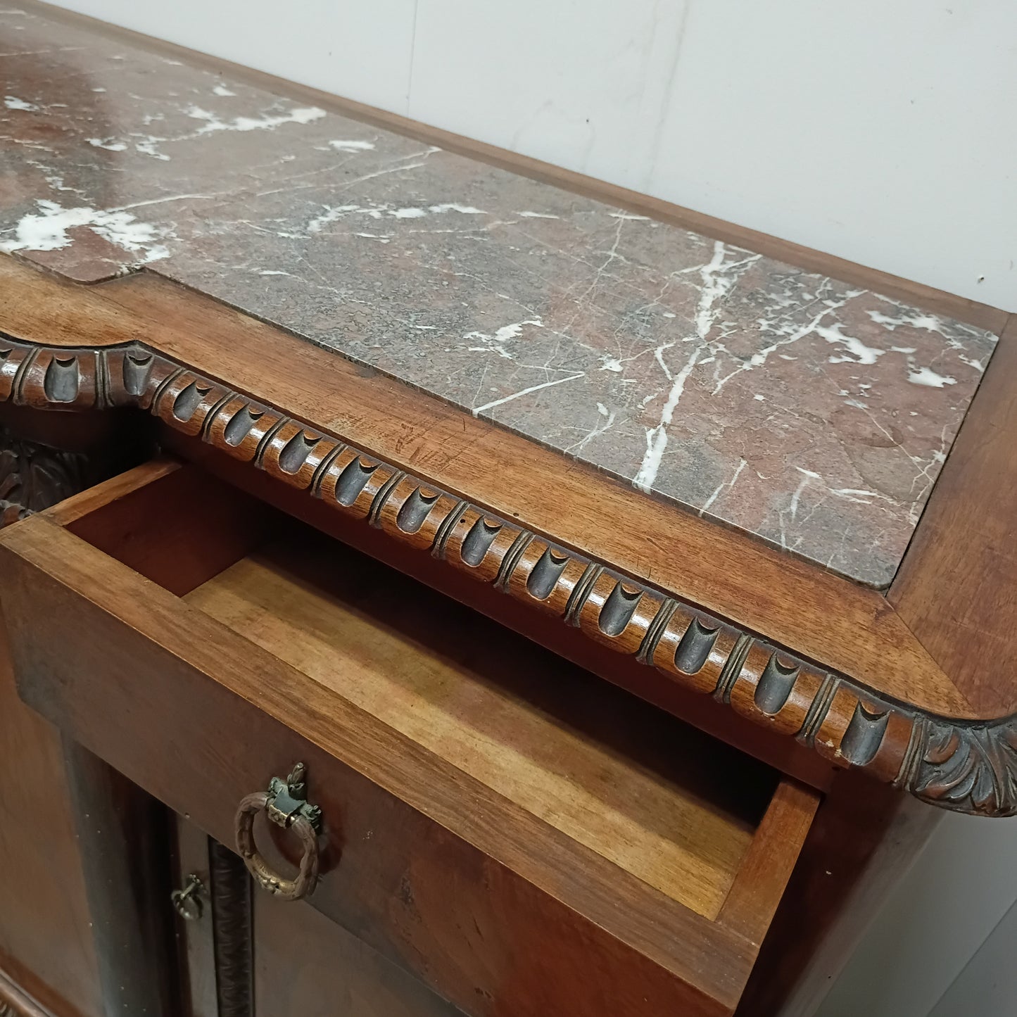 Credenza Antica Con Marmo 3/c 3/s Cm166x60x108h