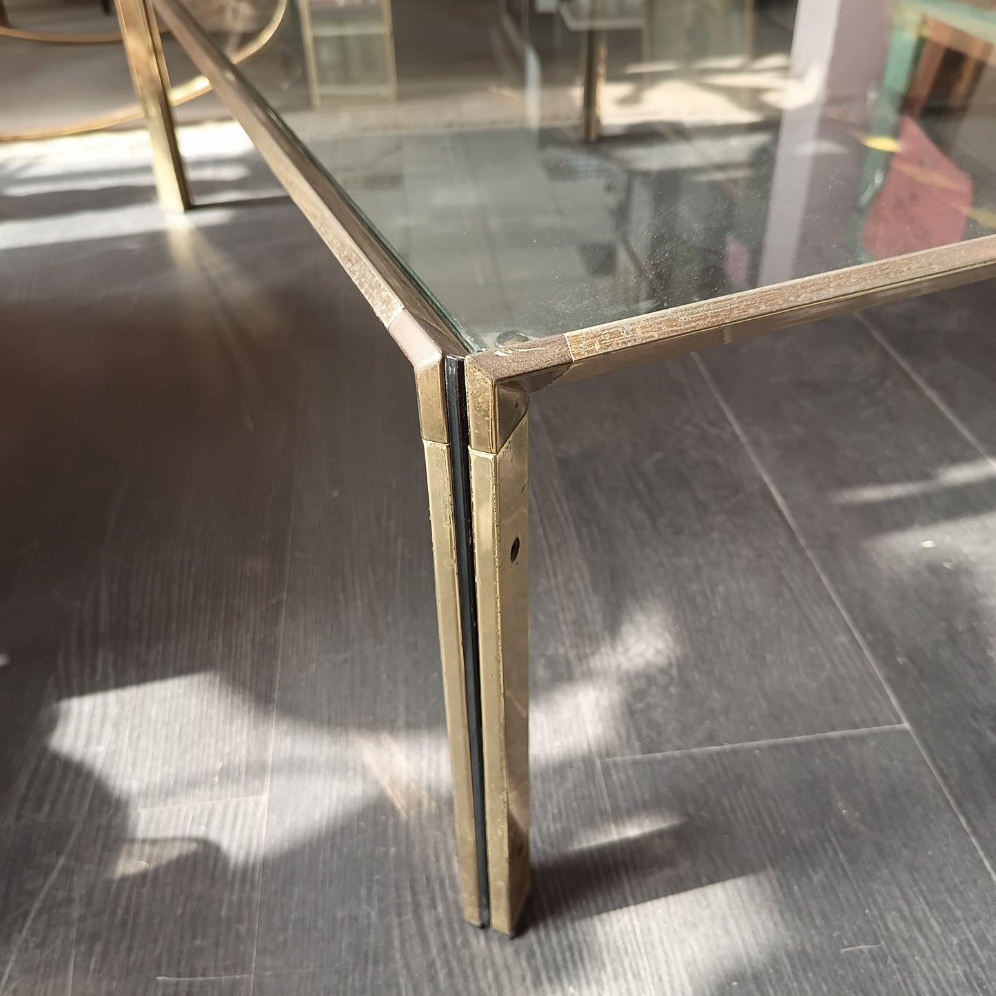 Tavolino * Metallo Dorato/vetro Anni 70 Cm110x65x33h