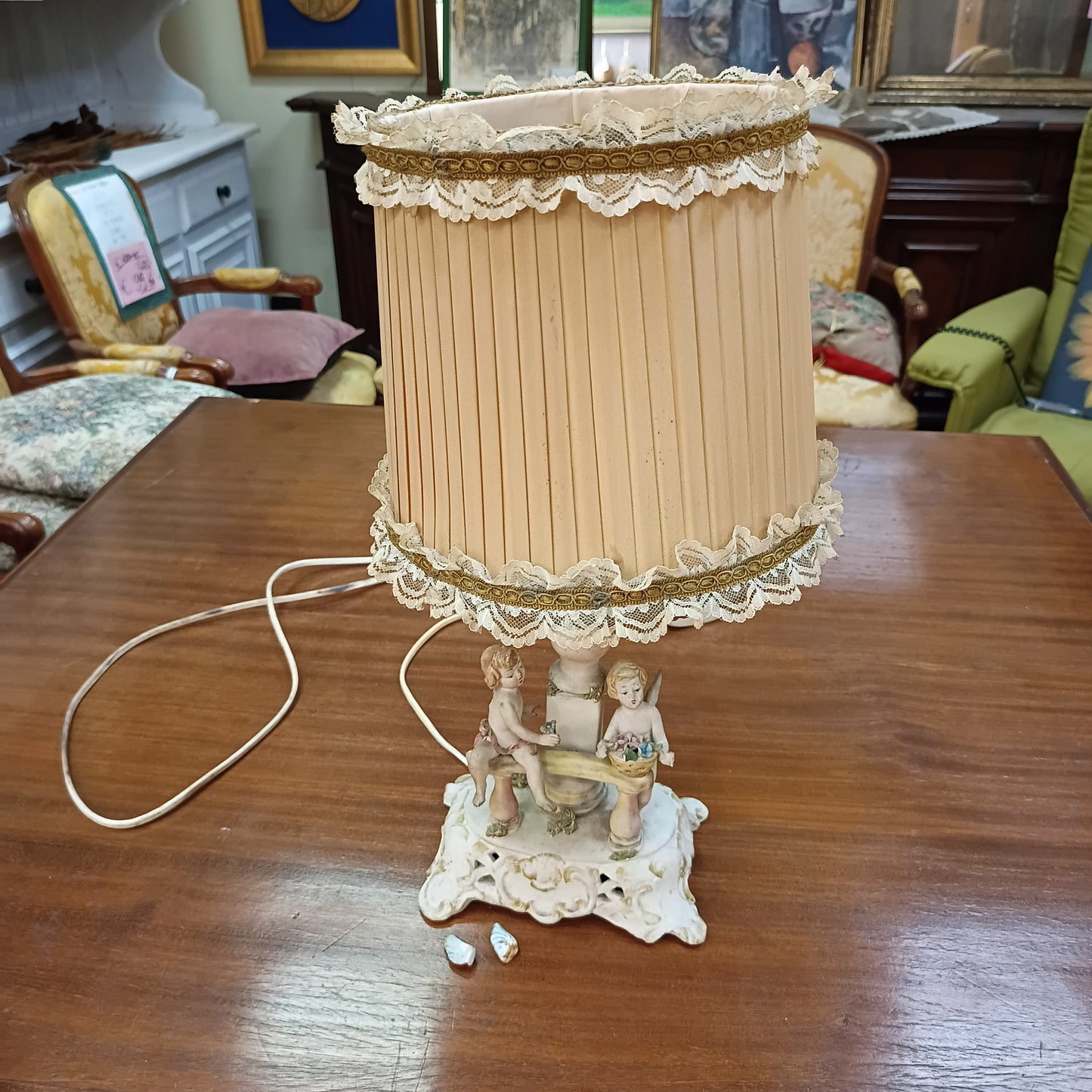 Lume Antico Coppia Puttini Ceramica * Vecchia Bassano