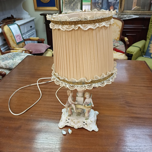 Lume Antico Coppia Puttini Ceramica * Vecchia Bassano