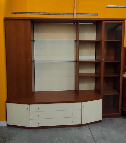 Parete Attrezzata Ciliegio/panna Cm226x60x200h