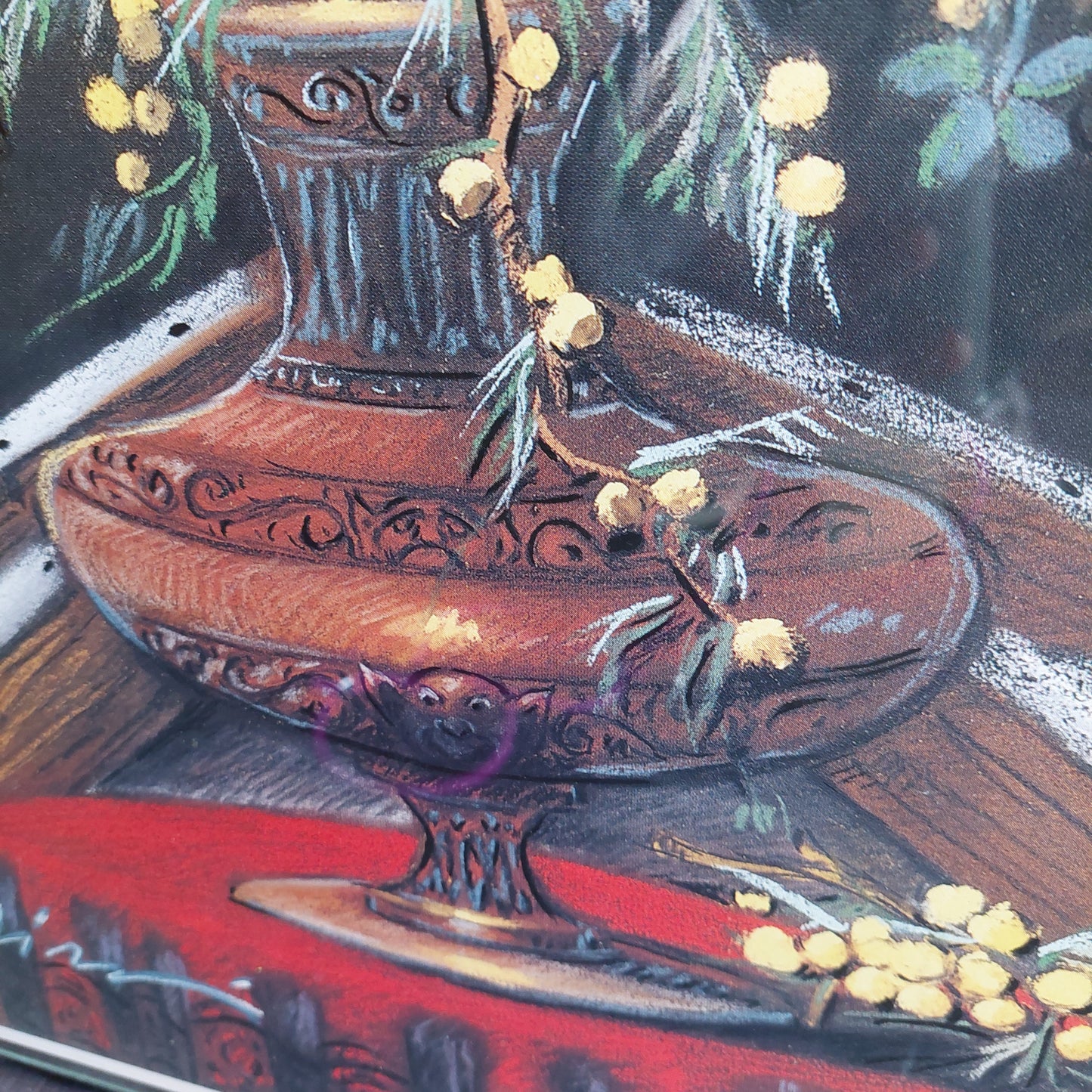Quadro Stampa Vaso Con Mimose Firmato Cm51x71