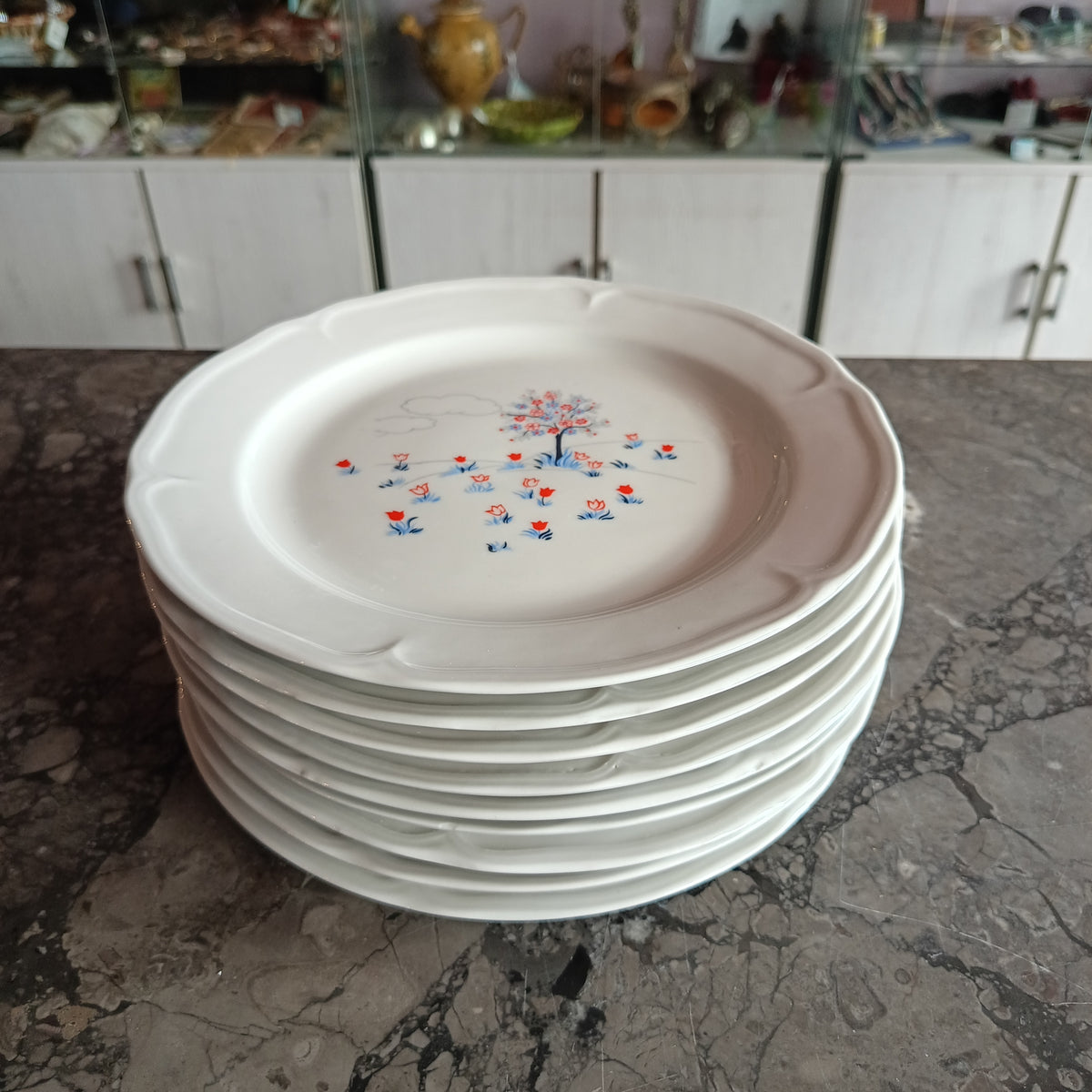 Set/9 Piatti Piani Dolphin Porcelain Vintage