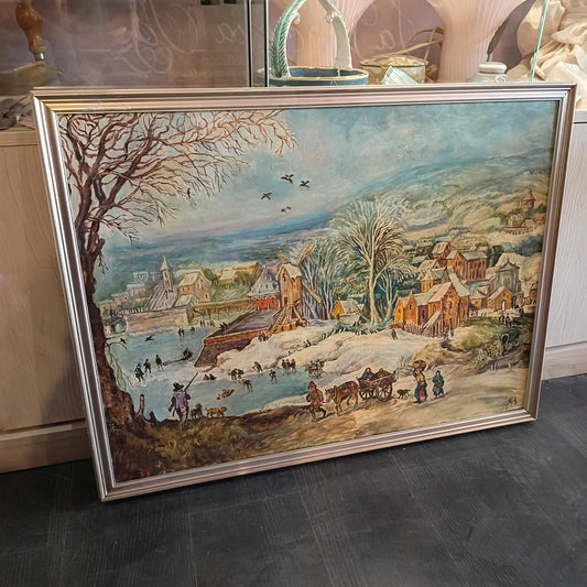 Q/olio Su Tela Paesaggio Invernale Naif Di Bpt Cm85x65
