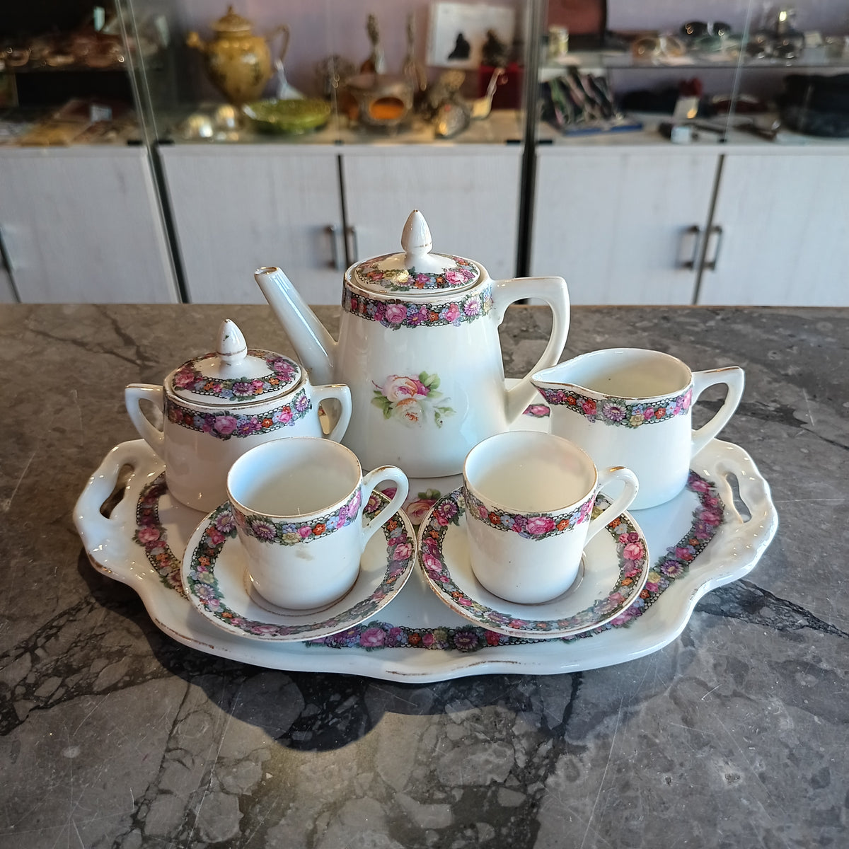 Set/2 Tazzine* C/piattini + Lattiera, Zuccheriera, Caffettiera E Vassoio St. Jugendstil Inizio Xx Sec.