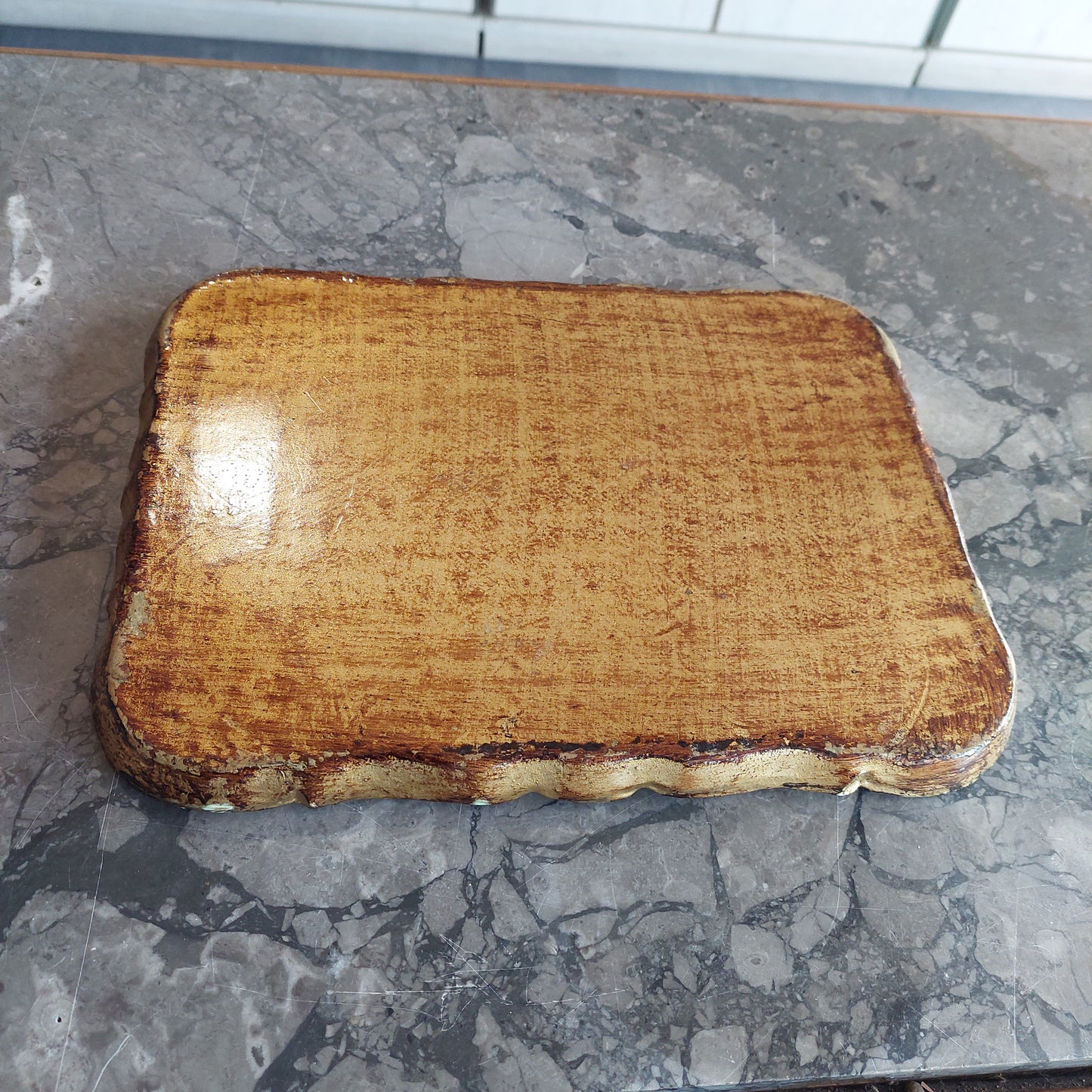 Vassoio Legno Oro Dipinto Primi 900 Cm30x22