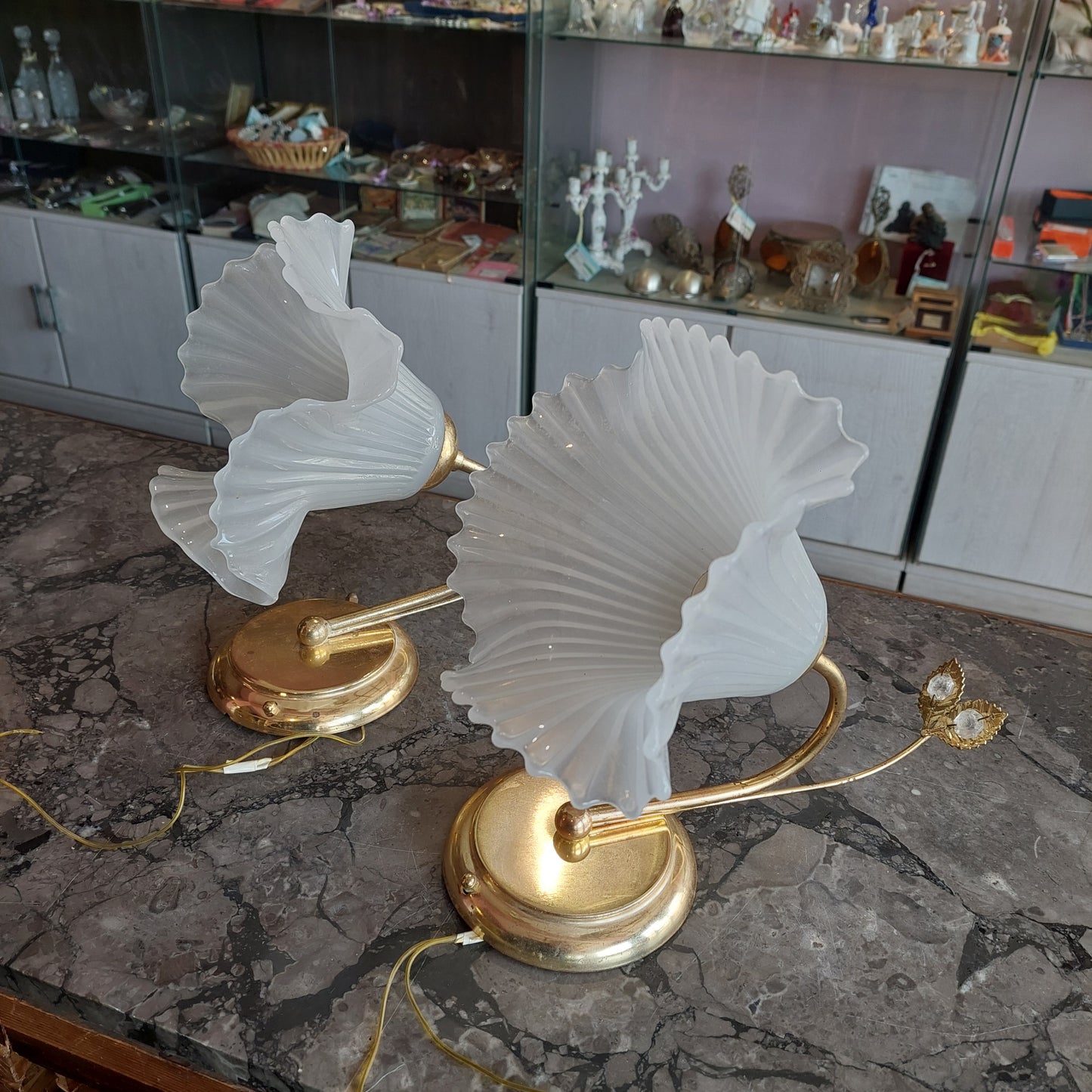 Coppia Applique Ottone * Coppa Vetro Fiore