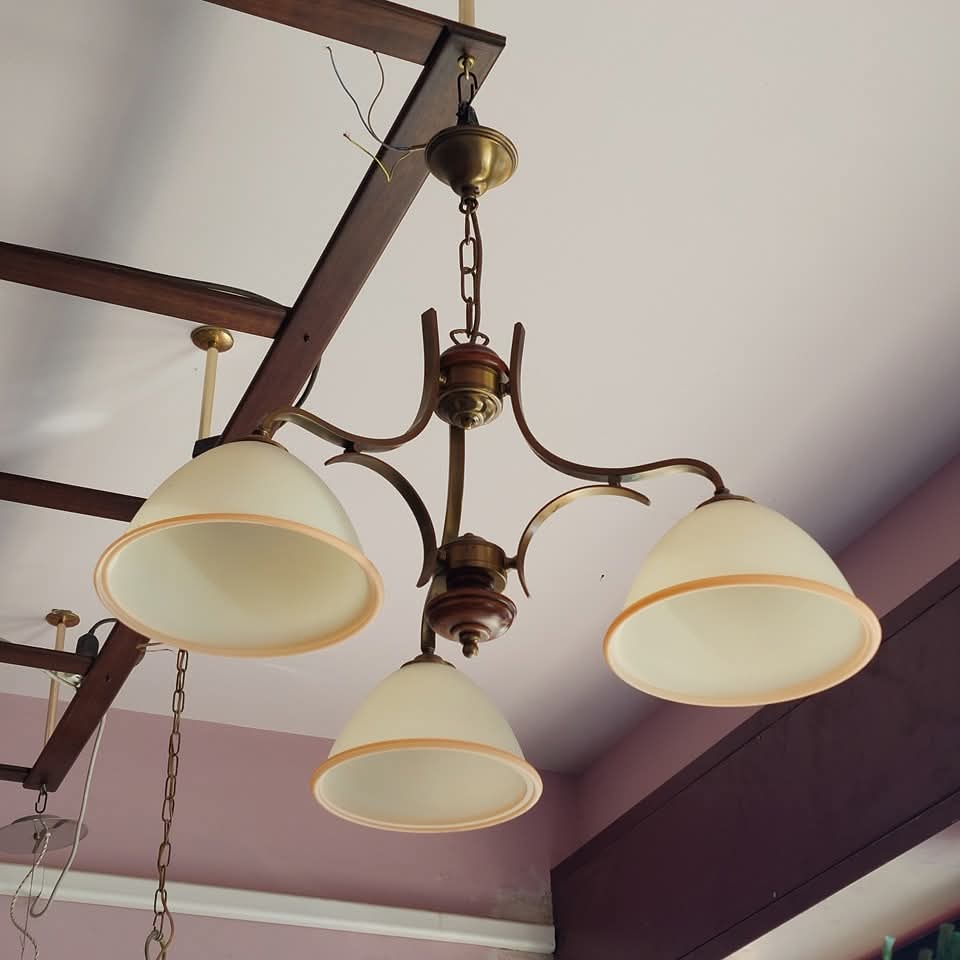 Lampadario Ottone Cupole Vetro 3/l