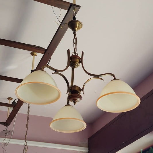 Lampadario Ottone Cupole Vetro 3/l