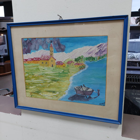 Quadro Paesino Costiero Firmato Pavone Cm52x42