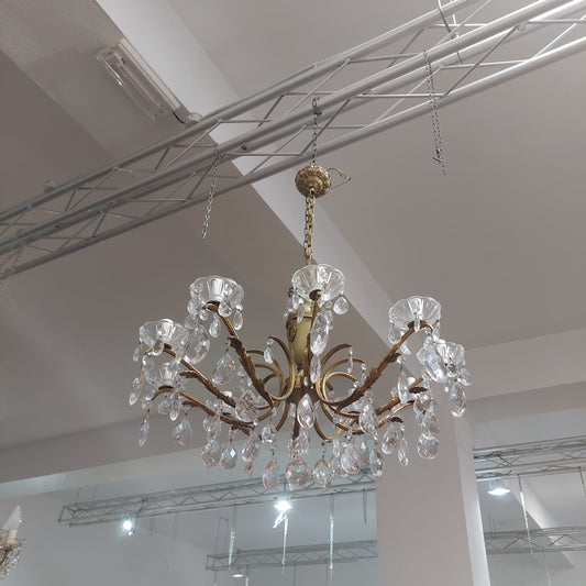 Lampadario Ottone/gocce Cristallo 10/luci