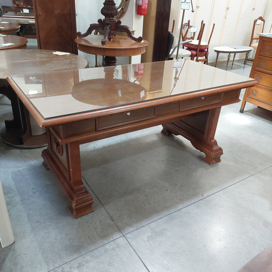 Scrivania* Legno In Stile Con Vetro 2 Cassetti
