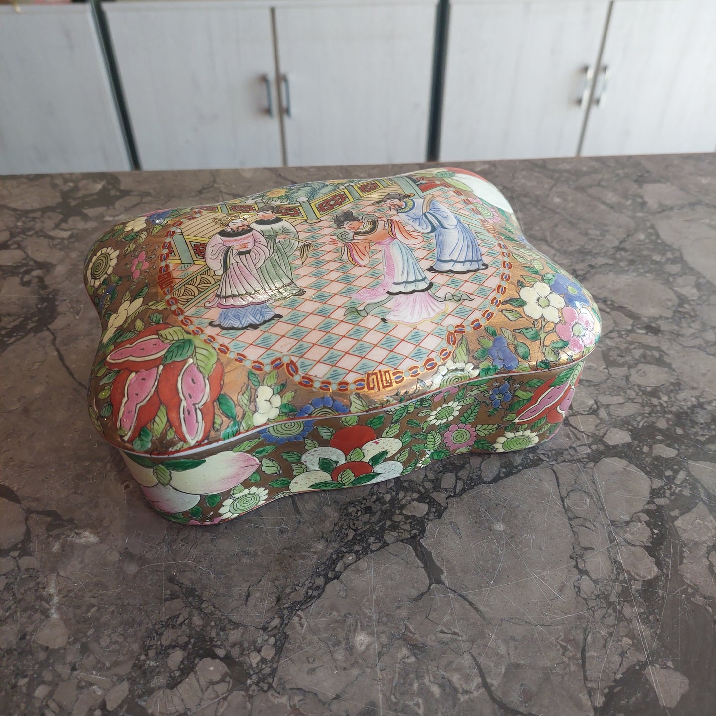 Scatola Antica Porcellana Cinese "famille Rose" Cm21x16x8h