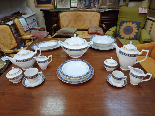 Servizio 131 Pz Piatti, Caffè, The Porcellana E Calici Cristallo Blu/oro