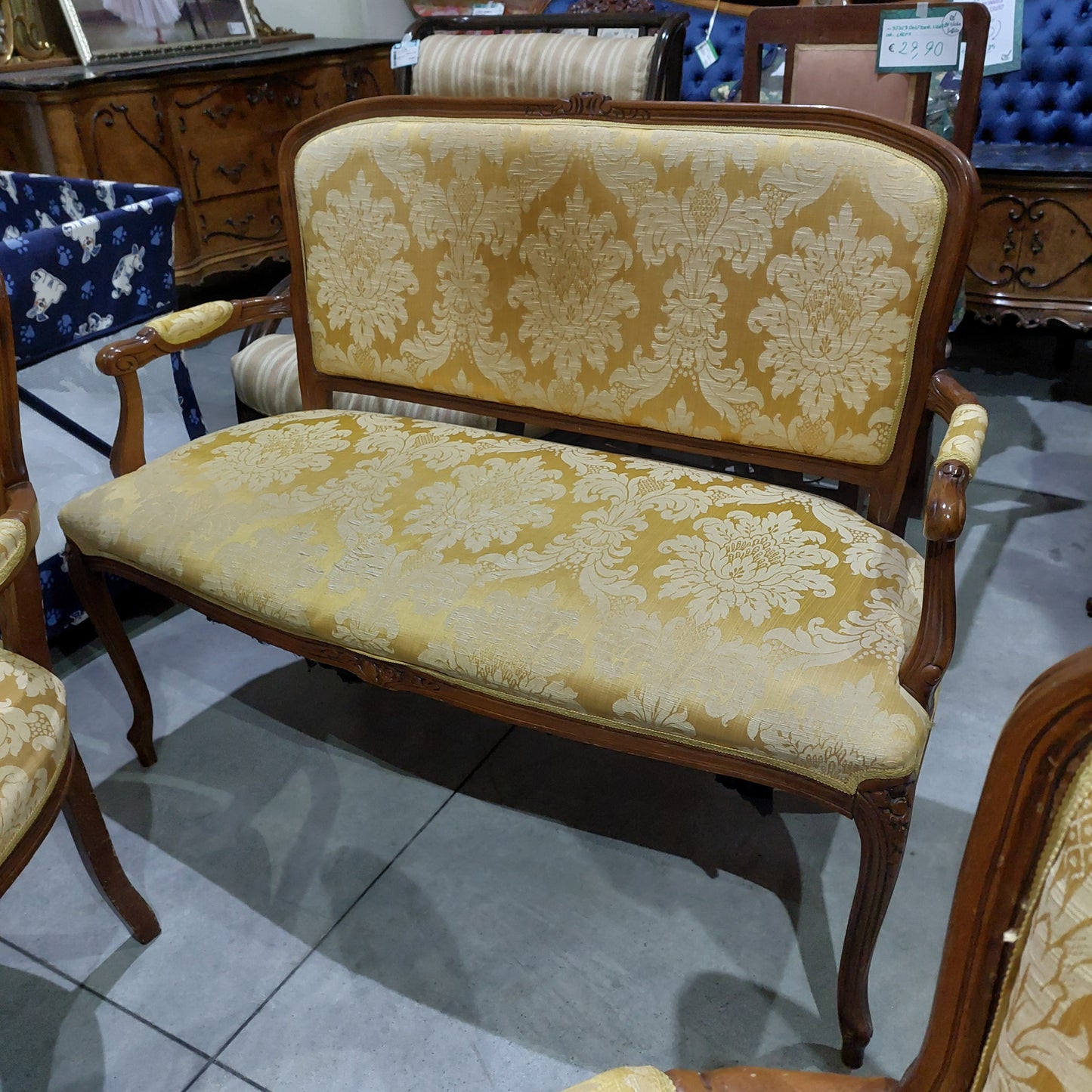 Set* Divanetto + Coppia Poltroncine Legno Imb. Oro