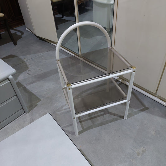 Comodino Metallo Bianco Vetro Fumè Cm44,5x35,5x71h