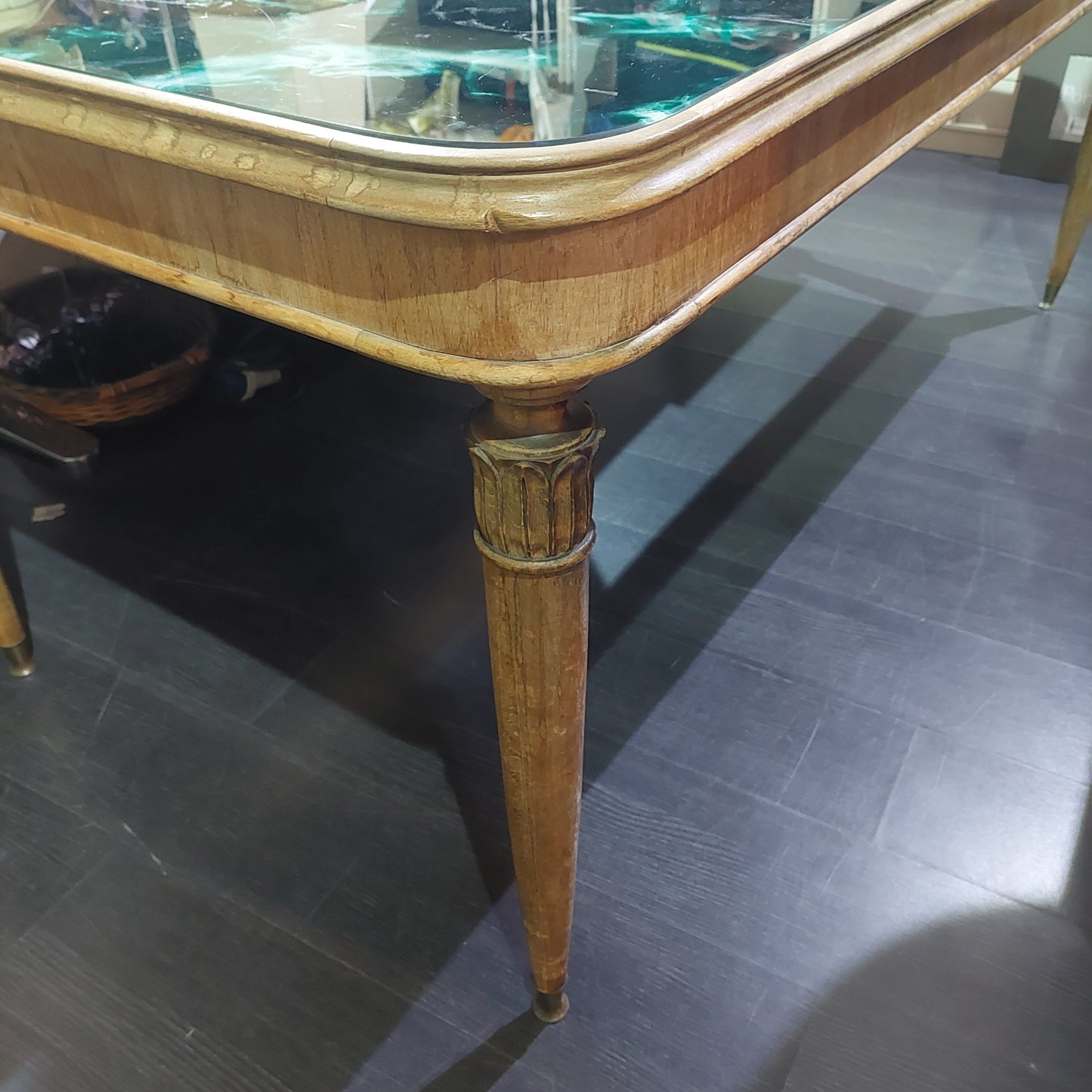 Tavolo Legno/vetro Effetto Marmo Anni '50