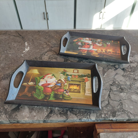 Vassoio Decorato Natalizio In Legno Cm27x17