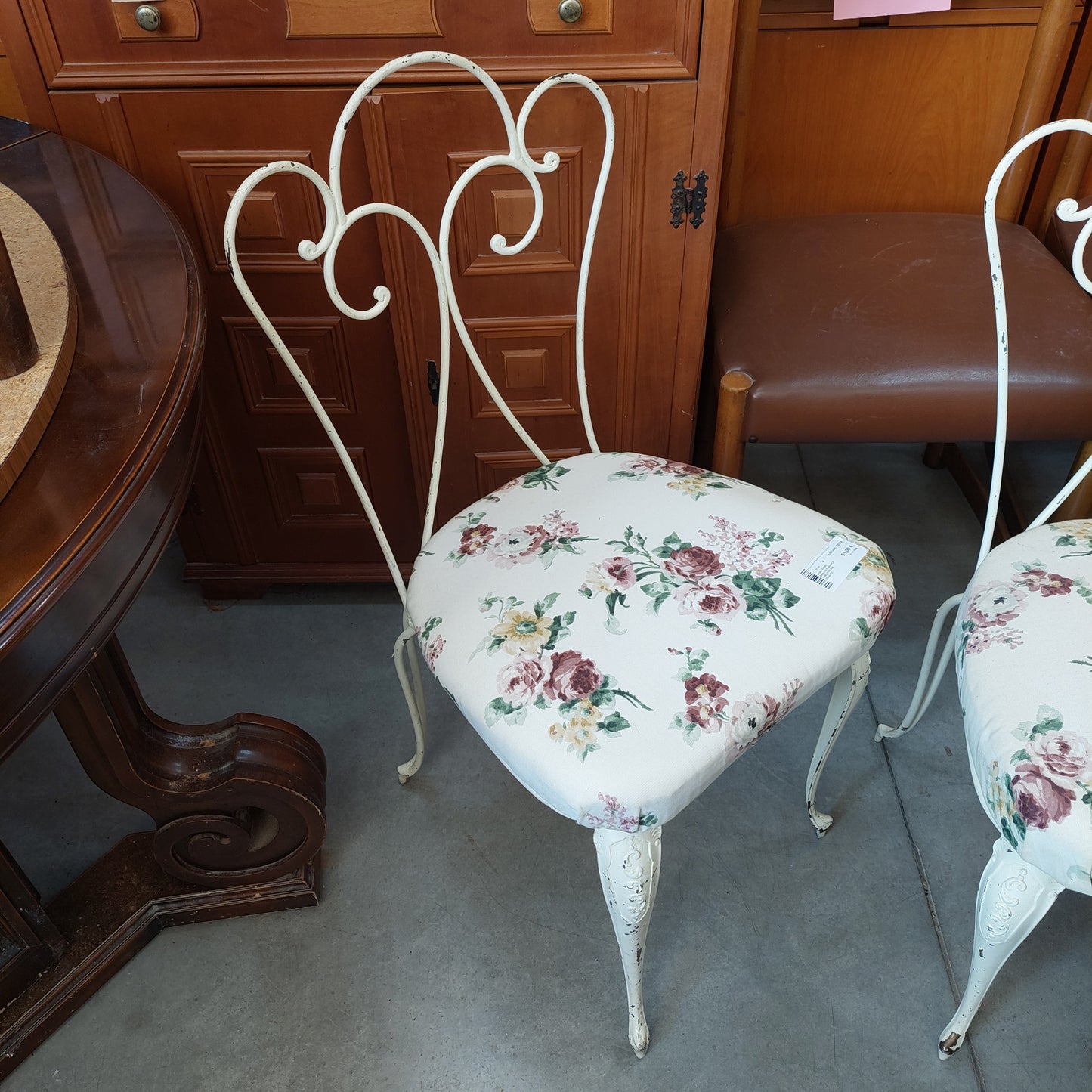 Sedia Ferro Smaltato Bianco Imbottitura Tessuto Fiori