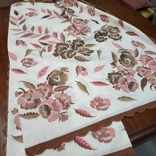 Tovaglia Stampata Fiori Rosa/marrone Cm240x140 +11 Tovaglioli