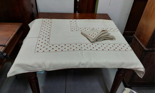 Tovaglia Lino Grezzo Ricam Pois Cm160x240 + 6  Tov