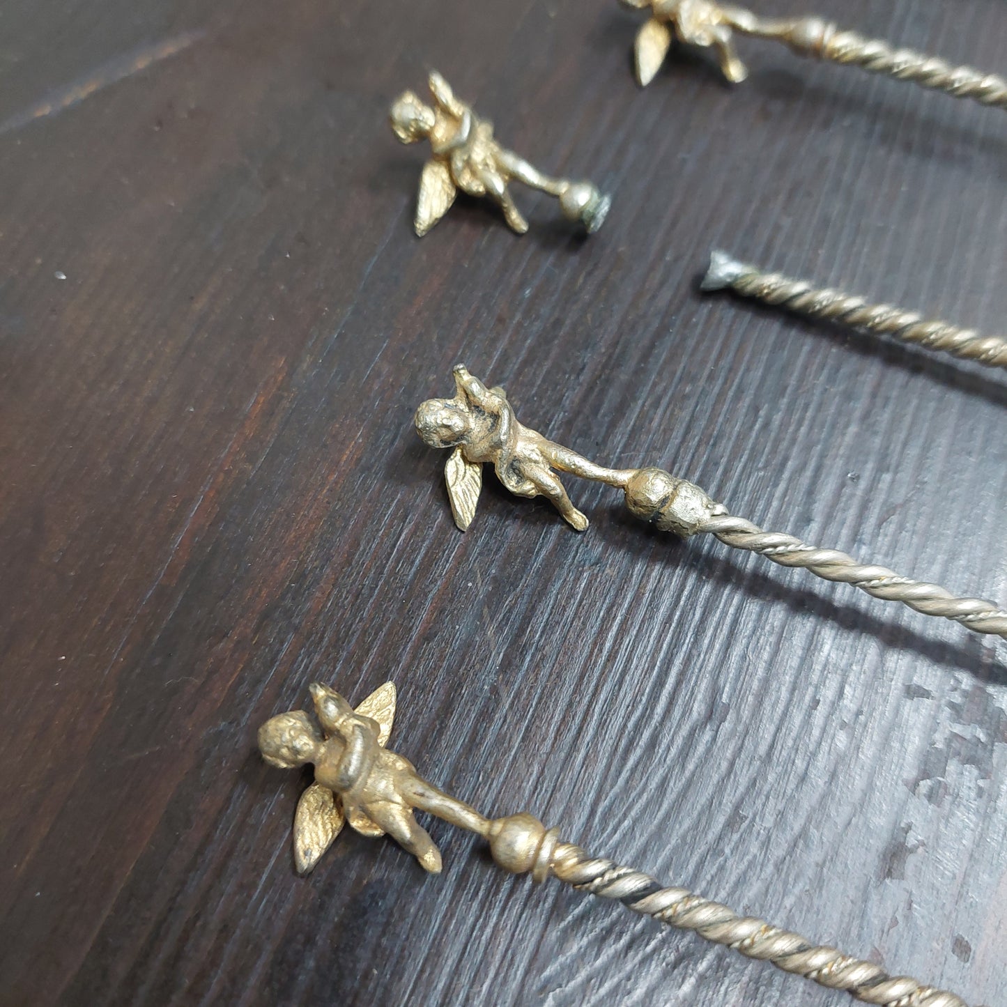 Set/6 Cucchiaini* Metallo Dorato Vintage Con Puttini