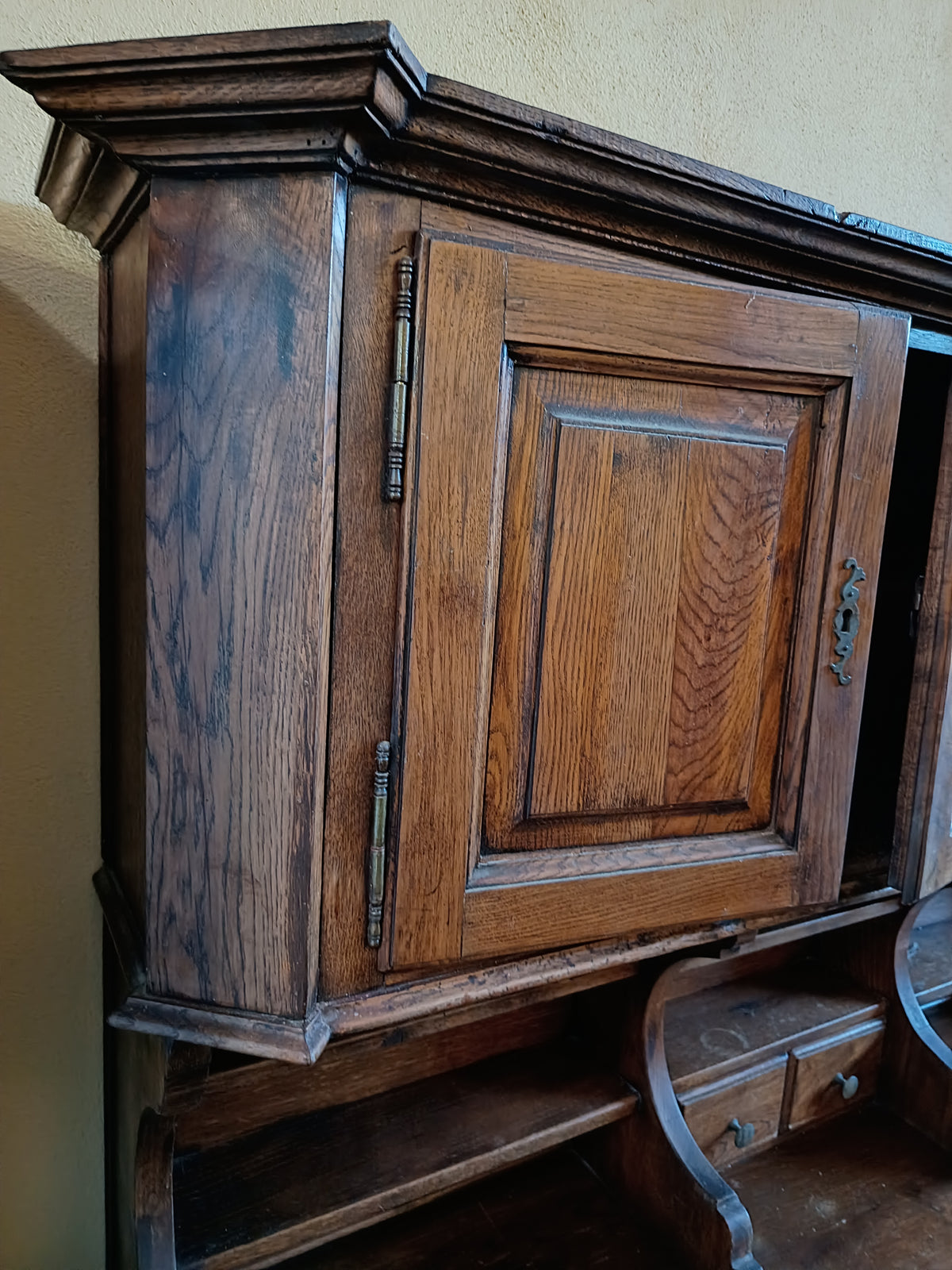Credenza * Con Piattaia In Castagno Stile Country 5/c 6/a Cm175x49x195h