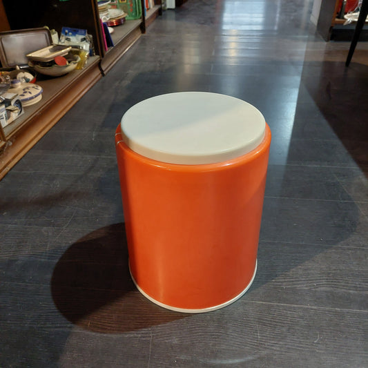 Sgabello Contenitore Vintage Arancio E Bianco