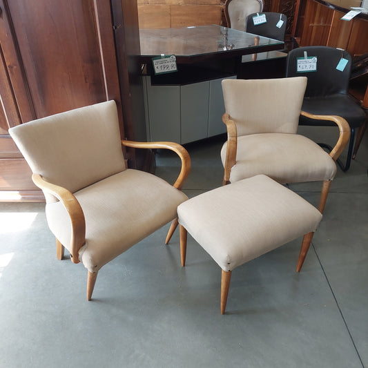 Coppia Poltrone* Con Pouf Anni 40