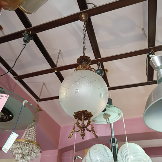 Lampadario Ottone Vetro Serigrafato 1/luce