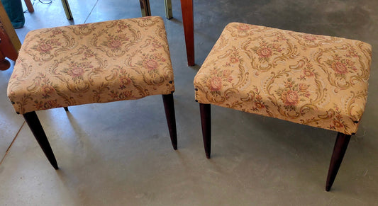 Pouf Legno Tessuto Fiori Cm47x36x40h
