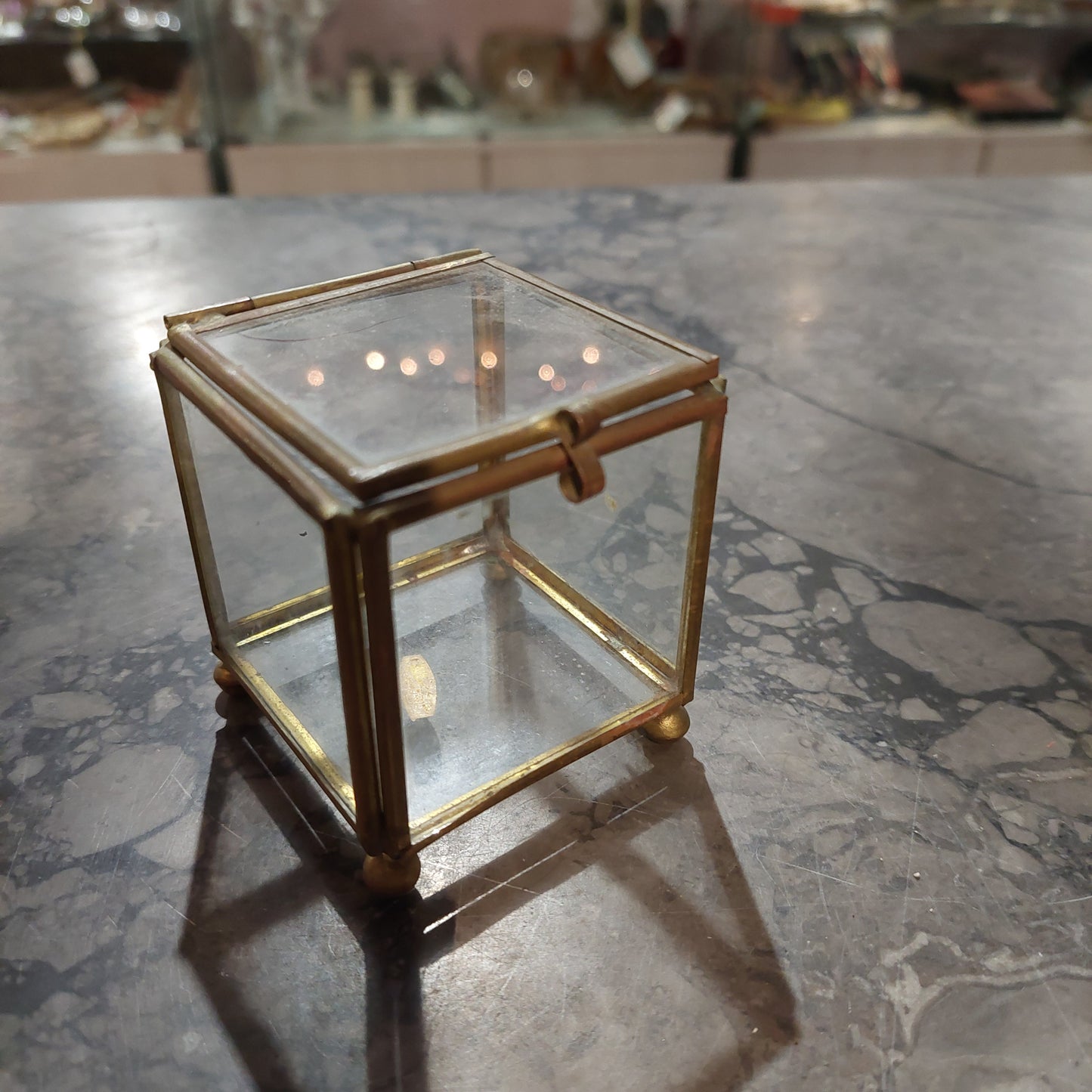 Mini Scatolina Vetro Ottone Vintage Cm5,5x5,5x6,5h