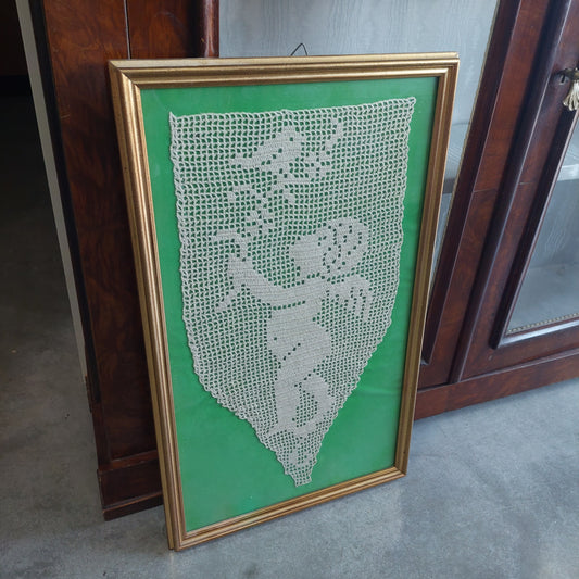 Quadro Puttino Uncinetto Cornice Dorata