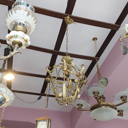 Lampadario Ferro Dorato Con Roselline 1/luce
