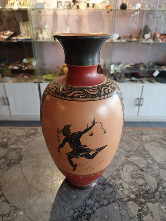 Vaso * Ceramica Decoro Greco Ermes / Mercurio Con Pegaso