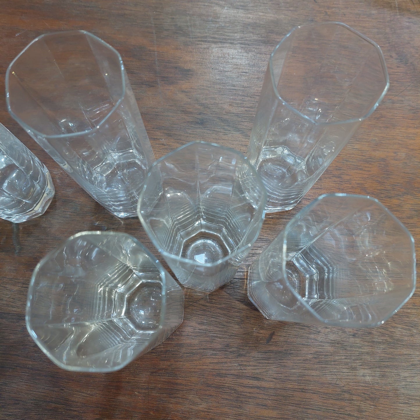 Set/6 Bicchieri Alti Cristallo Sfaccettato Ottagonale