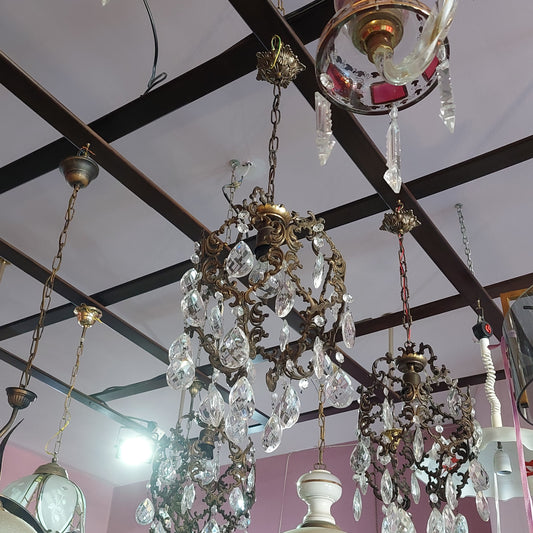Lampadario Ottone/gocce Cristallo 1/luce