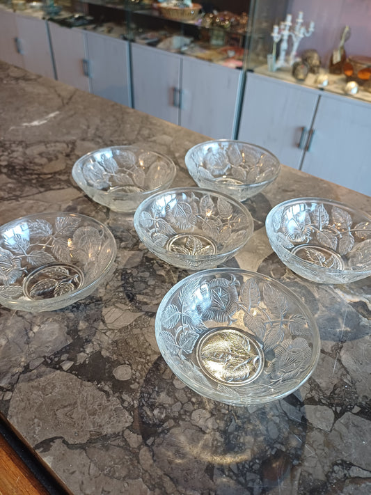 Set/6 Ciotoline Macedonia Vetro * Vintage Decoro Foglie