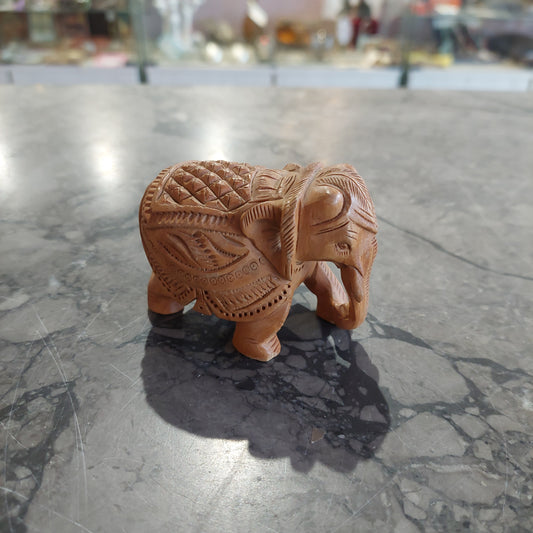 Statuina Elefante Indiano Legno Intagliato