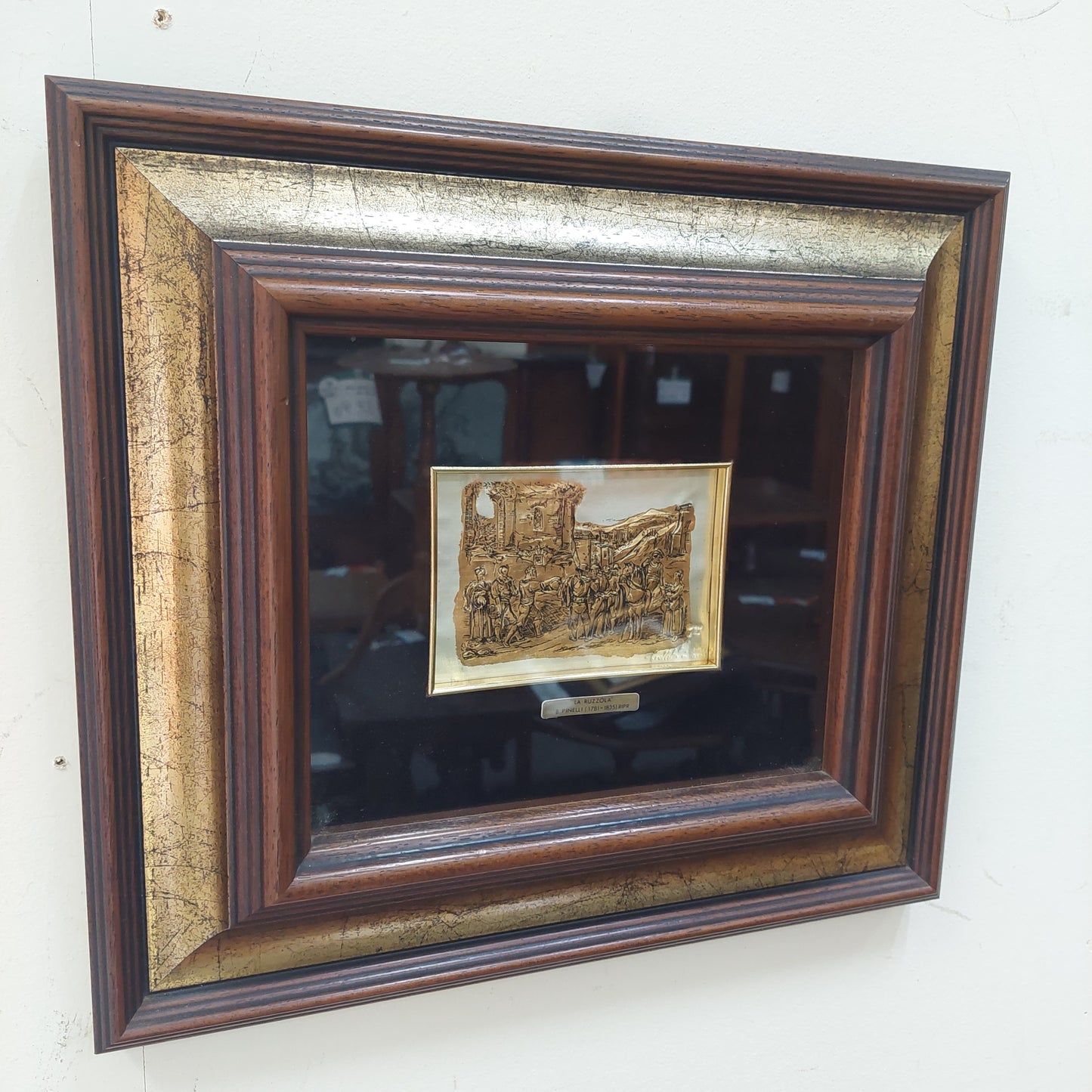 Quadro "la Ruzzola" Di Bartolomeo Pinelli Foglia Oro Su Piastra Argento
