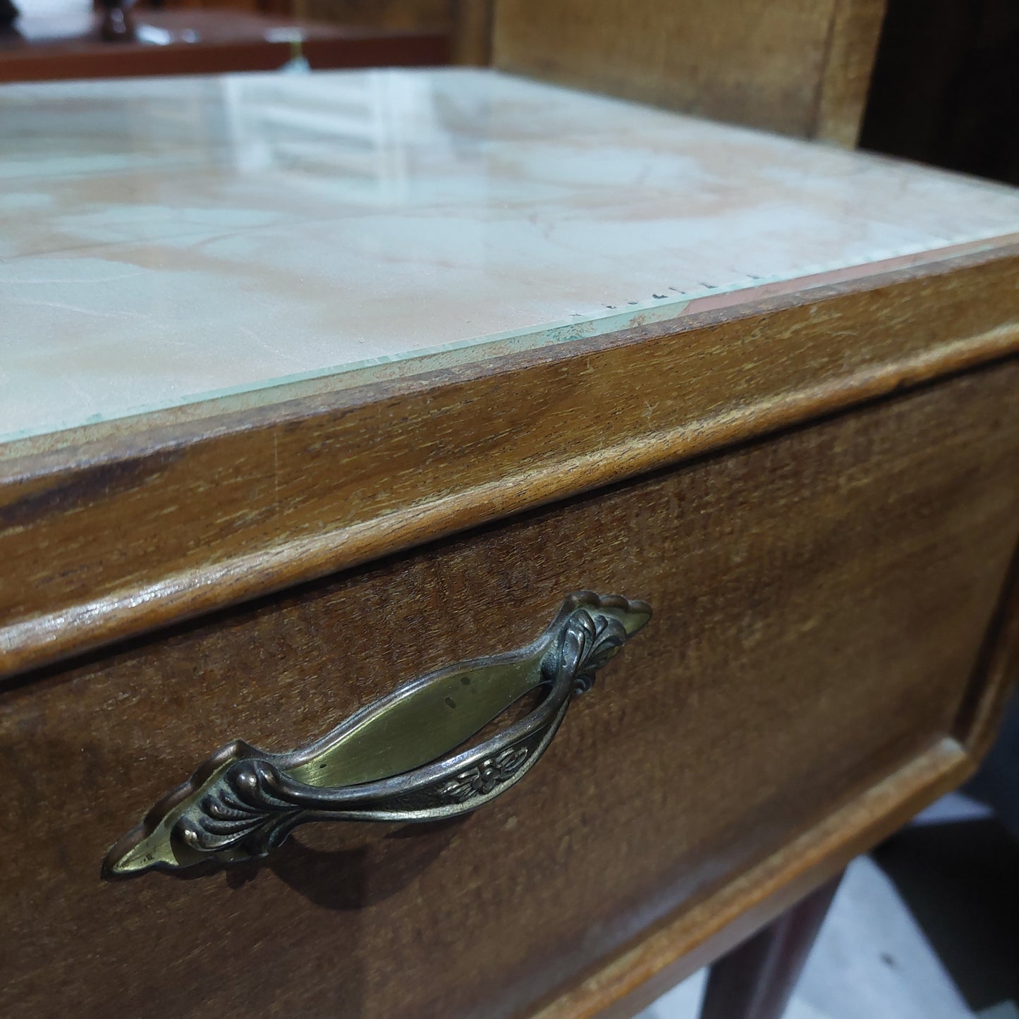 Coppia Comodini Legno/vetro Anni '50