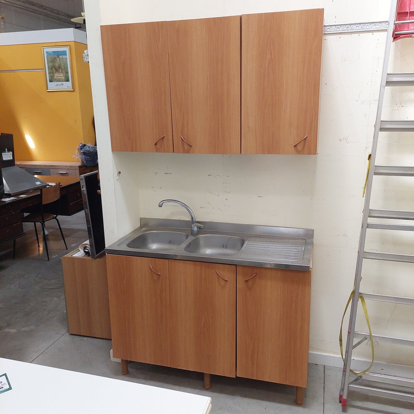 Lavello 2 Vasche Con Sgocciolatoio + Pensile E Scolapiatti Cm120x33x70 Cm120x50