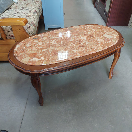 Tavolino Ovale Legno Piano Marmo Cm100x55x40h